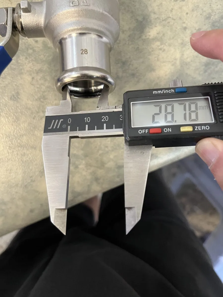 28mm press end caliper measurement